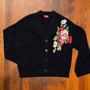 STAUD Black Cardigan with Floral Embroidery